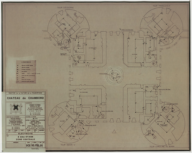 Château, Domaine de Chambord : EL-05 ELECTRICITE : plan du 2ième étage, zone centrale (DCE)