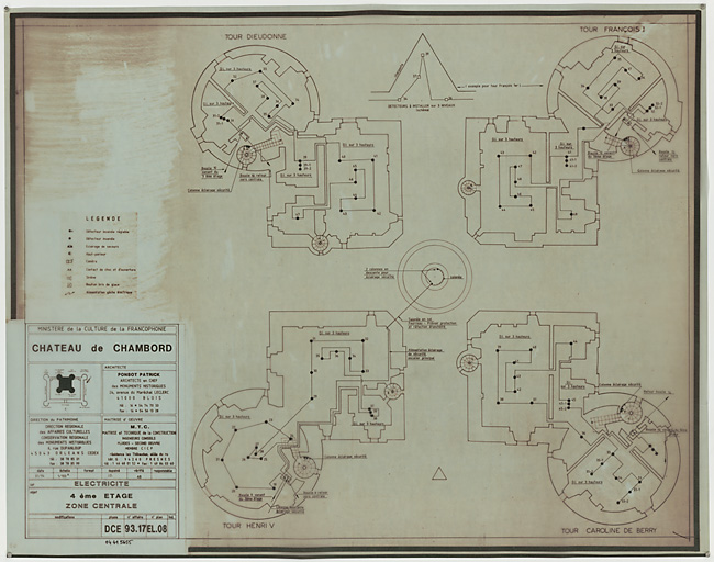 Château, Domaine de Chambord : EL-08 ELECTRICITE : plan du 4ième étage, zone centrale (DCE)