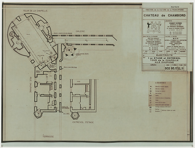 Château, Domaine de Chambord : EL-11 ELECTRICITE : plan du 1er étage entresol, tour de la chapelle aile Dauphine (DCE)