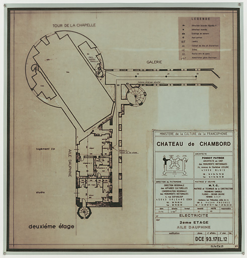 Château, Domaine de Chambord : EL-12 ELECTRICITE : plan du 2ième étage, aile Dauphine (DCE)