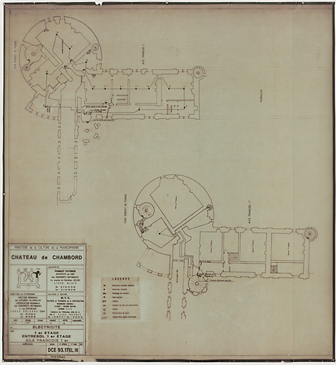 Château, Domaine de Chambord : EL-16 ELECTRICITE : plan de l'entresol 1er étage, aile François 1er (DCE)