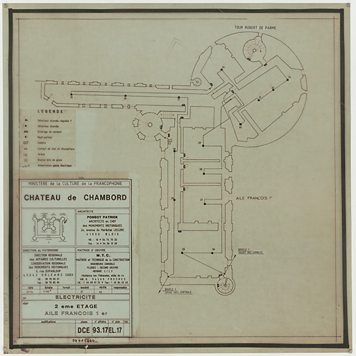 Château, Domaine de Chambord : EL-17 ELECTRICITE : plan du 2er étage, aile François 1er (DCE)