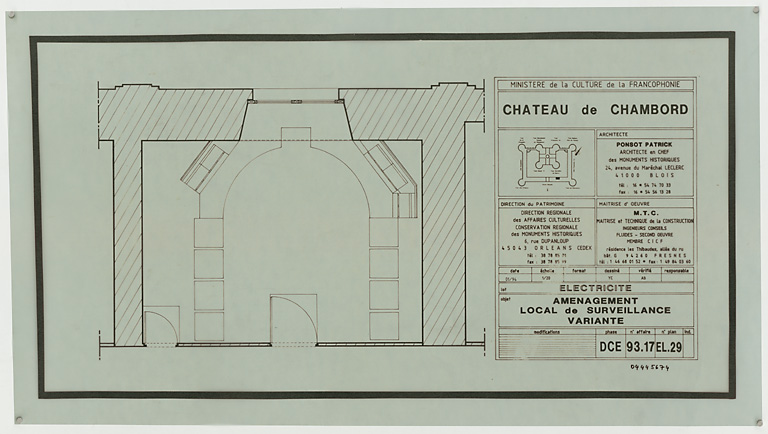 Château, Domaine de Chambord : EL-29 ELECTRICITE : plan d'aménagement du local de surveillance (variante) (DCE)