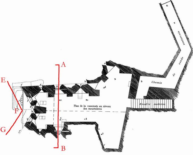 Elément de fotification, caponnière : Plan au sol de l'ouvrage.