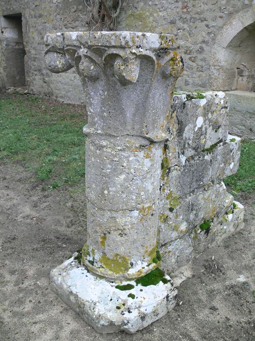 Ancienne abbaye de Notre-Dame de la Cour-Dieu : Détail d’un chapiteau sculpté