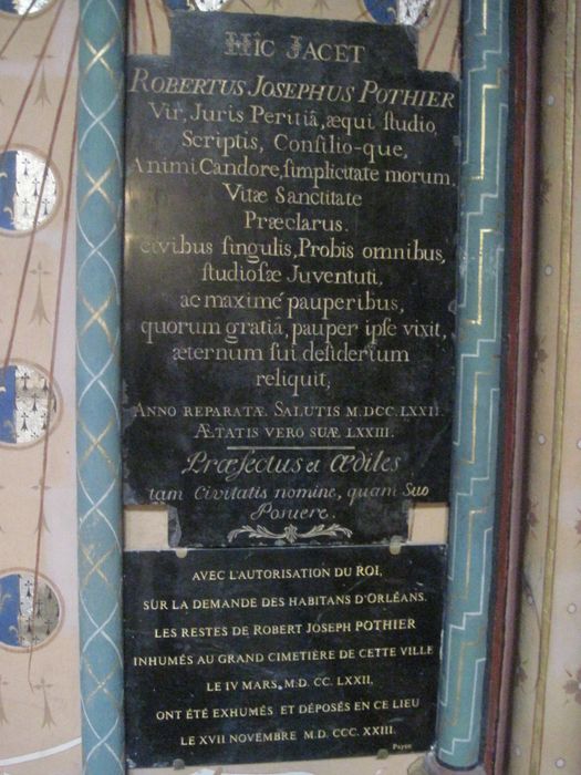 plaque funéraire : épitaphe de Robert Joseph Pothier