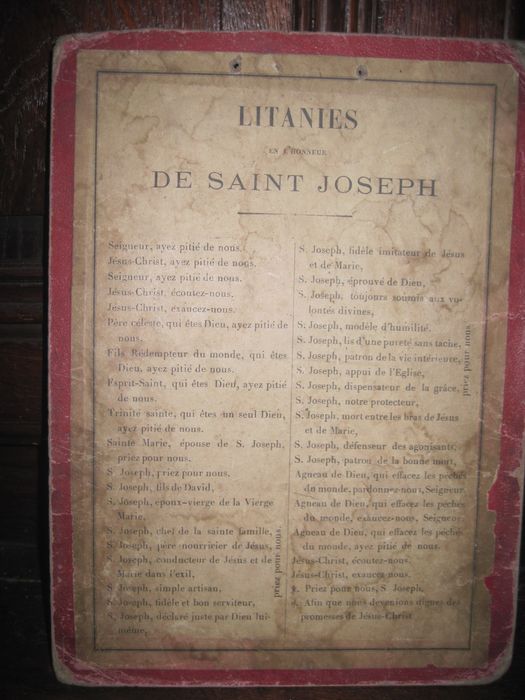 canon d'autel : Litanies en l'honneur de Joseph