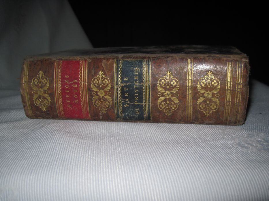 livre liturgique : Offices notés des dimanches et principales fêtes de l'année, à l'usage des laïcs du diocèse d'Orléans ; imprimés par ordre de Mgr Louis -Sextius Jarente de La Bruyère, évêque d'Orléans, suivant les nouveaux antiphonier et graduel de son diocèse. Partie du printemps. tranche