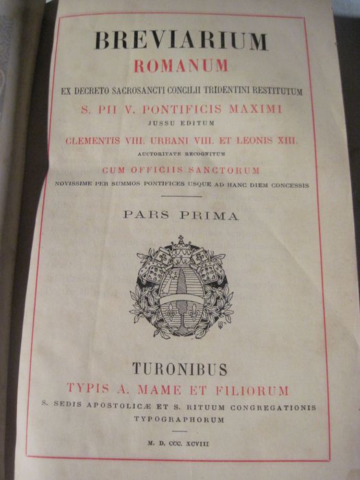 livre liturgique : Breviarium romanum ex decreto sacrosancti concilii tridentini restitutum S. PII V. pontificis maximi jussum editum []. Pars prima. Page de garde