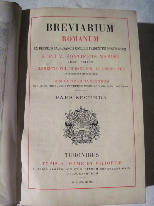 livre liturgique : Breviarium romanum ex decreto sacrosancti concilii tridentini restitutum S. PII V. pontificis maximi jussum editum []. Pars secunda. Page de garde