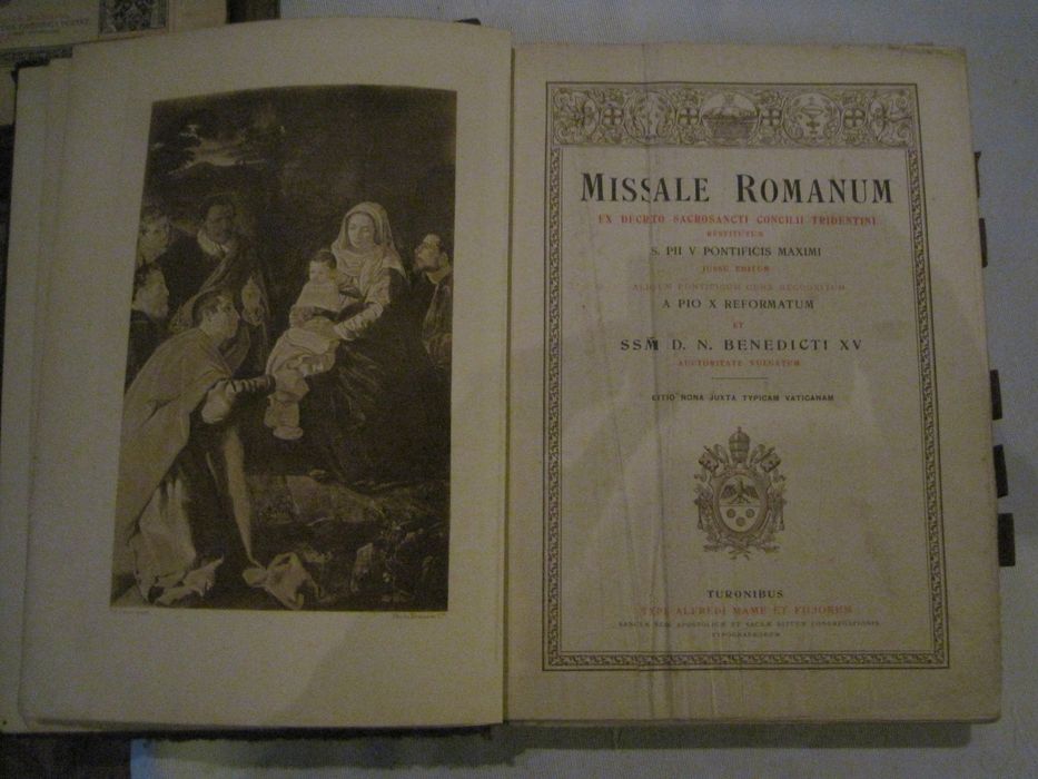 livre liturgique : Missale romanum ex decreto sacrosancti concilii tridentini restitutum S. PII V. pontificis maximi jussum editum [] Editio nona juxta typicam vaticanam, page de garde et estampe