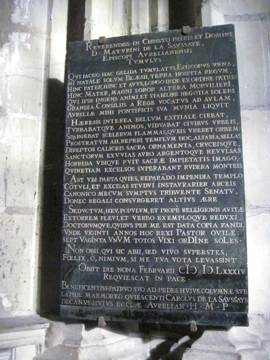 inscription funéraire de Mathurin de La Saussaye, évêque d'Orléans, mort en 1584