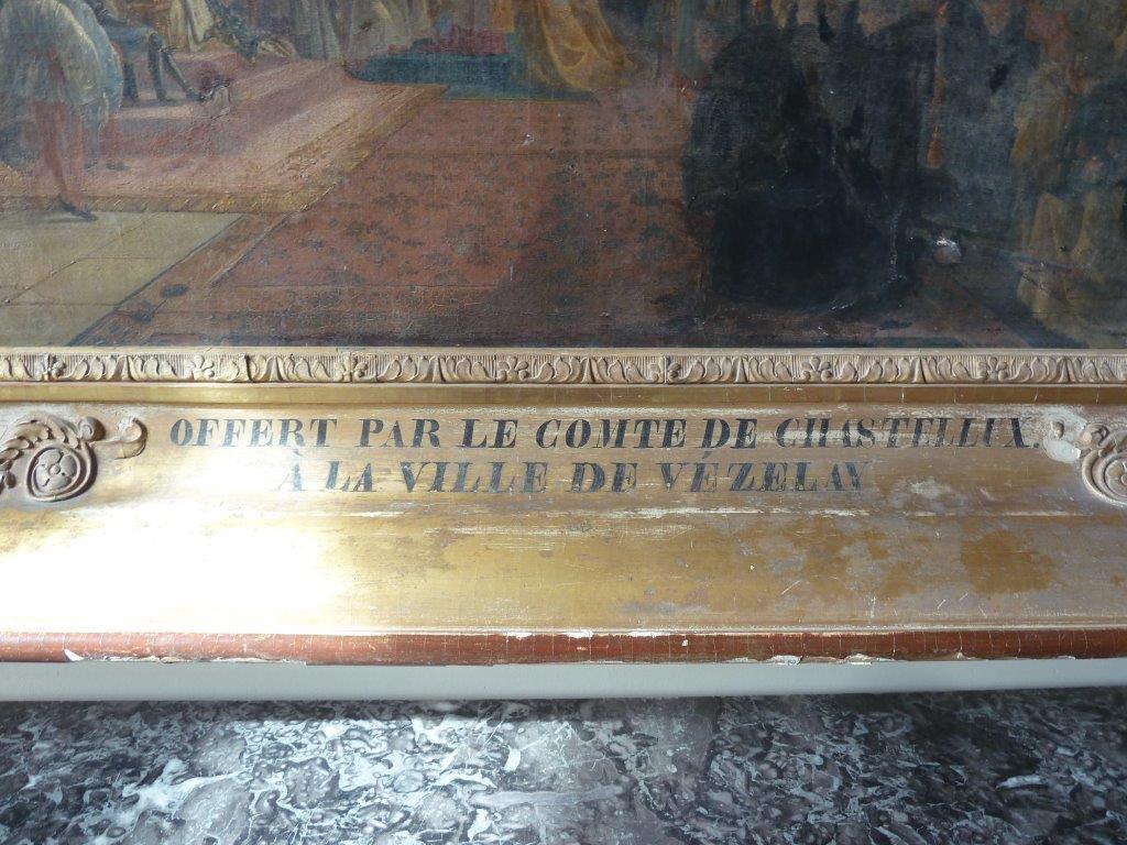 tableau et son cadre : Vue intérieure du monastère de Vézelay, en Bourgogne, détail : inscription - © Ministère de la Culture (France), Direction régionale des affaires culturelles de Bourgogne-Franche-Comté – Diffusion restreinte