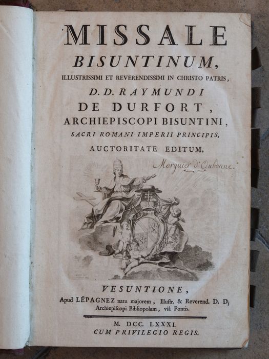 Livre (Missale bisuntinum) : page de garde