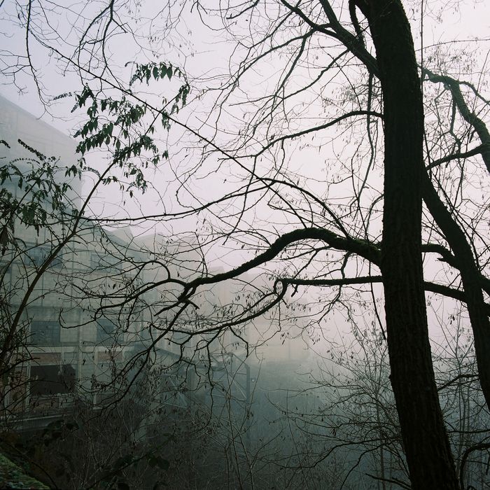 façade ouest du lavoir un jour de brouillard 