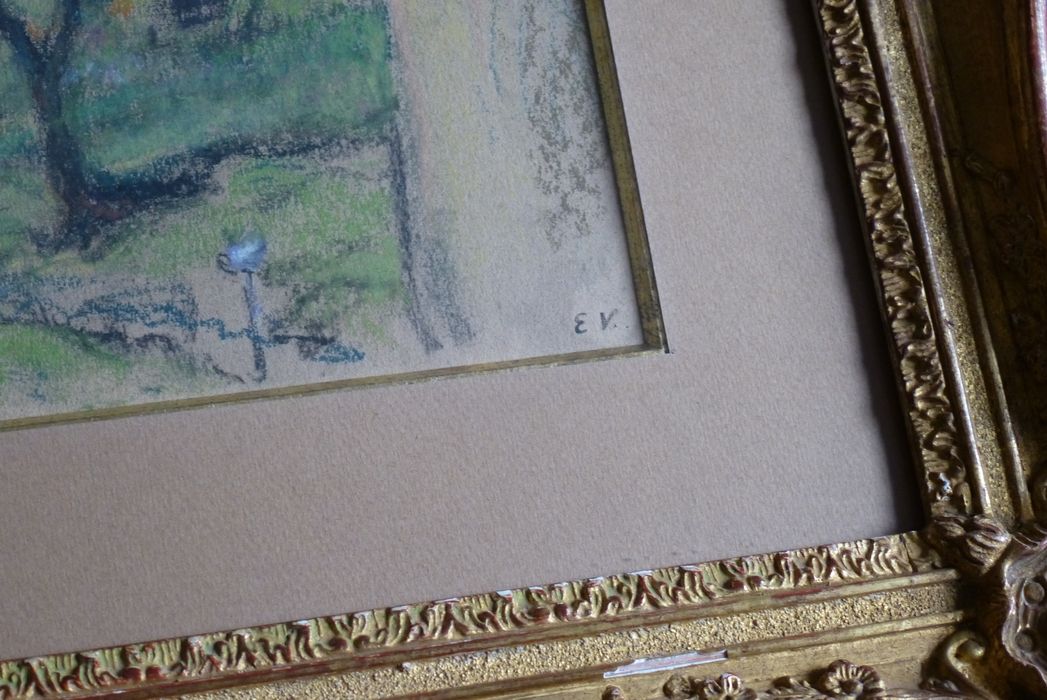 Tableau (cadre) : maison de Vuillard à Cuiseaux, détail signature - © Ministère de la Culture (France), Direction régionale des affaires culturelles de Bourgogne-Franche-Comté, tous droits réservés