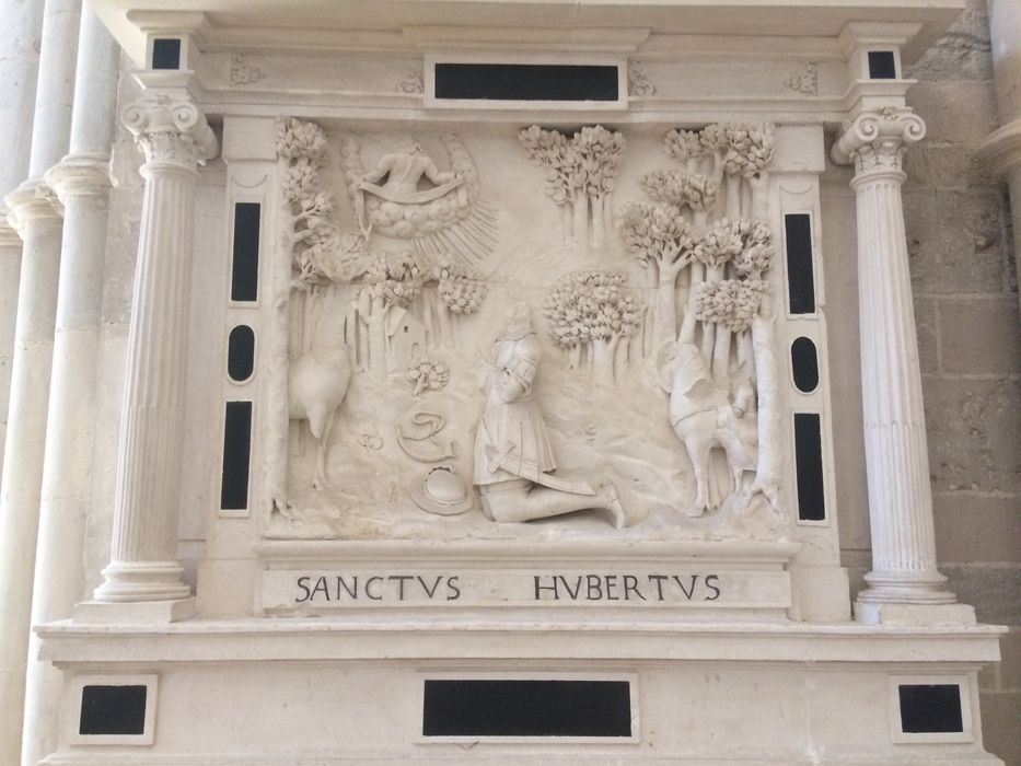 retable, bas-relief : La Chasse de saint Hubert