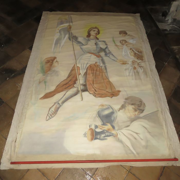 Peinture, cadre : Jeanne d'Arc - Vue générale avec flash - © conservation régionale des Monuments historiques Bourgogne-Franche-Comté