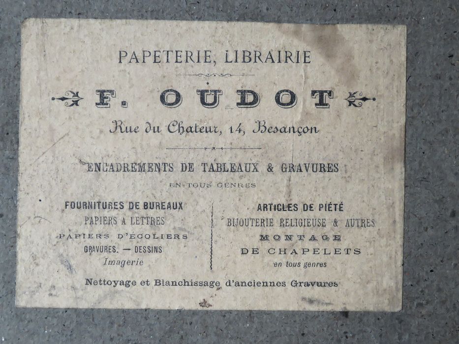 Portrait, cadre : Léon XIII - Vue de détail : étiquette de l'encadreur