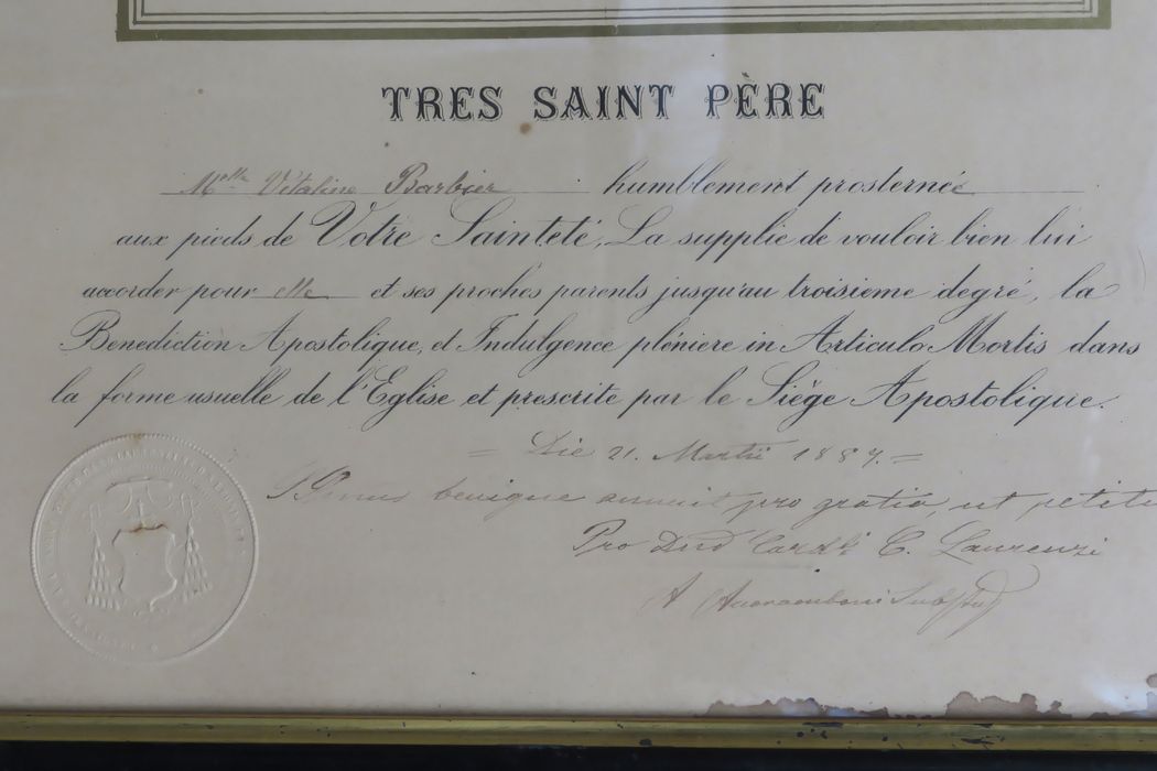 Portrait, cadre : Léon XIII - Vue de détail : inscription sous le portrait