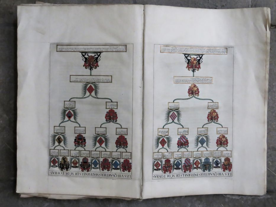 Livre : La Saincte Chronologie du sieur de Lapeyre - Vue partielle : 2 pages avec rehauts peinture