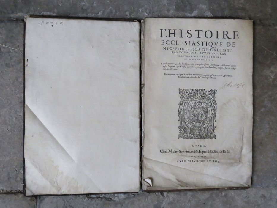 Livre : L'Histoire Ecclésiastique de Nicefore fils de Calliste Xantouplois - Page de garde
