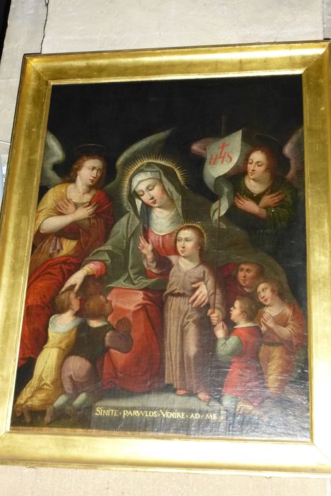 Tableau du "Laissez venir à moi les petits enfants" et son cadre : Vierge à l'enfant