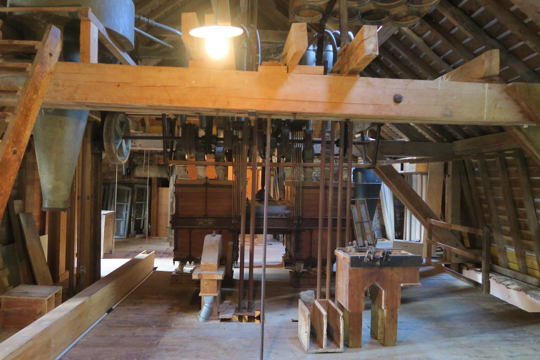 moulin, partie centrale pour l’atelier de mouture, 2e étage : étage du plansichter contenant les cadres de bluterie 