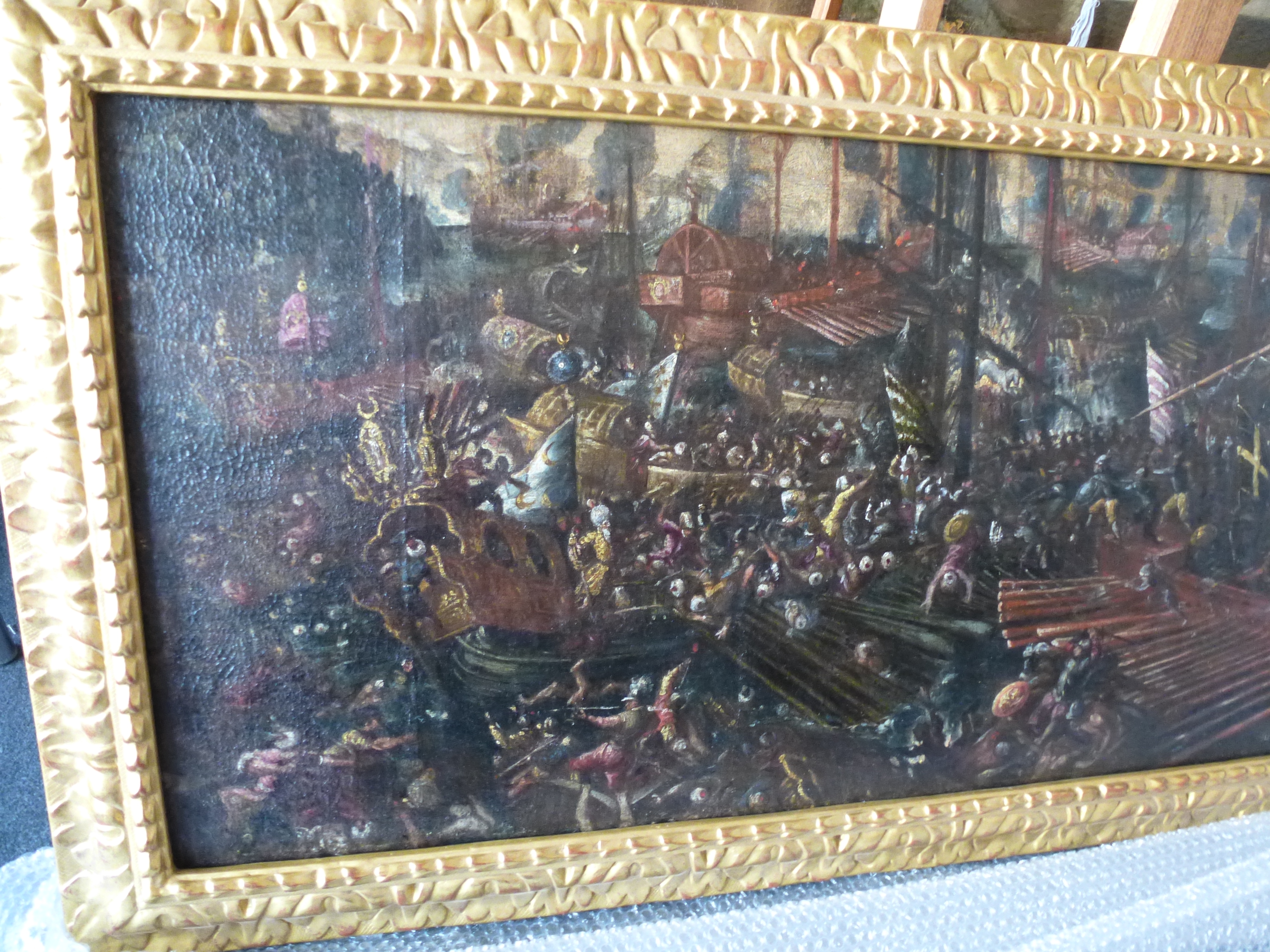 tableau et son cadre : Bataille de Lépante, partie gauche