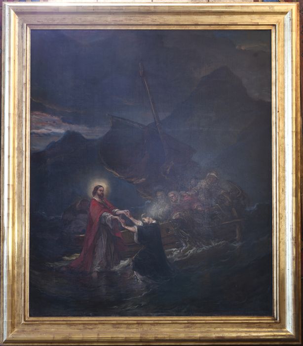 tableau : Jésus marchant sur les eaux tend la main à saint Pierre