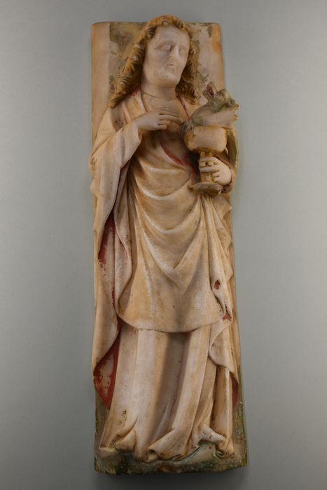 retable des vies de la Vierge et de saint Georges dit aussi retable du maître-autel, détail d’une statuette : Saint Jean l’évangéliste