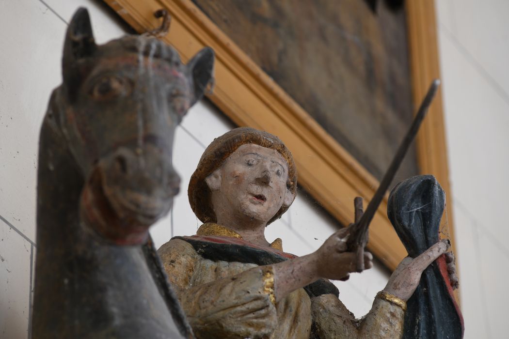 groupe sculpté équestre : Charité de saint Martin, vue partielle