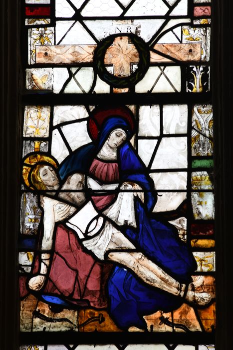 verrière : Vierge de Pitié avec un donateur, détail
