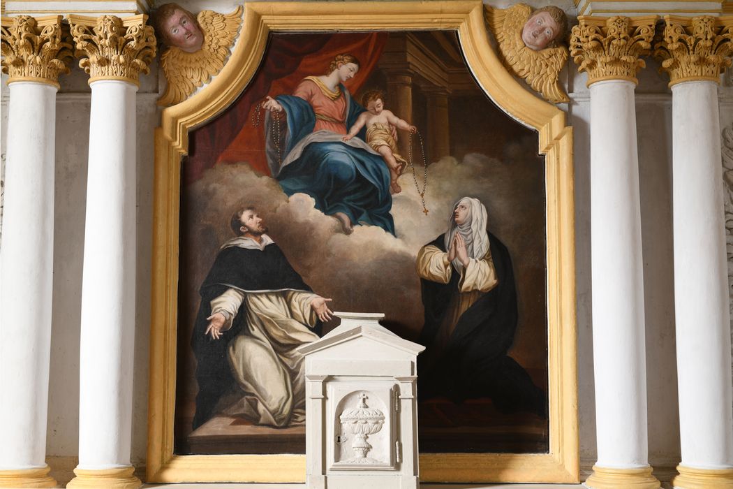 tableau : Remise du rosaire à saint Dominique et à sainte Catherine (la)