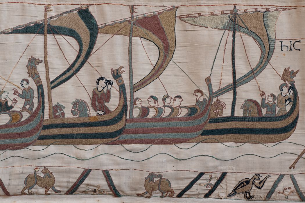 pièce murale (broderie), dite de la reine Mathilde connue sous le nom de Tapisserie de Bayeux, détail