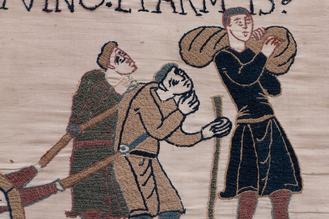 pièce murale (broderie), dite de la reine Mathilde connue sous le nom de Tapisserie de Bayeux, détail