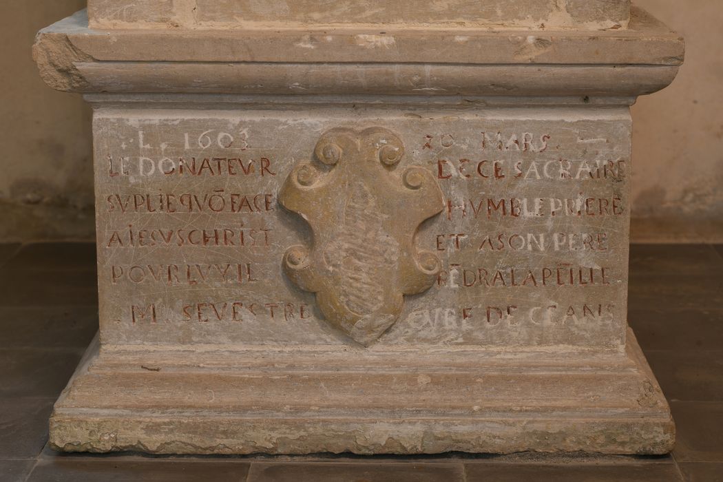 reliquaire de saint Marcouf (ancienne tour eucharistique), détail de l’inscription