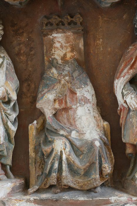 bas-relief : Le Christ entouré des douze apôtres, détail de la statuette du Christ