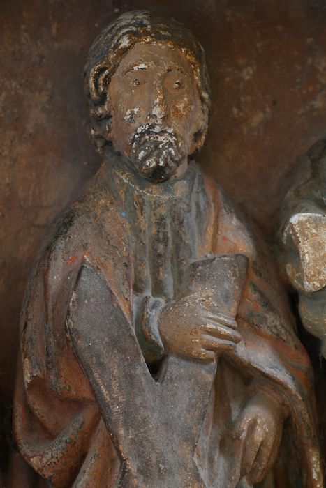 bas-relief : Le Christ entouré des douze apôtres, détail d’une statuette (saint André)