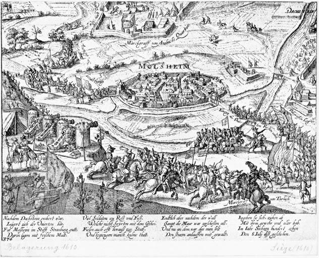 Vue d'ensemble de la commune, lors du siège de 1610.