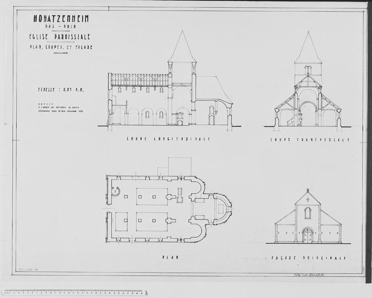 Plan, façade occidentale, coupes.