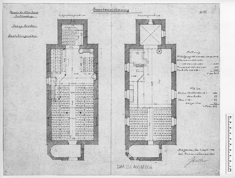 Plans d'aménagement : plan au sol et plan de la tribune.