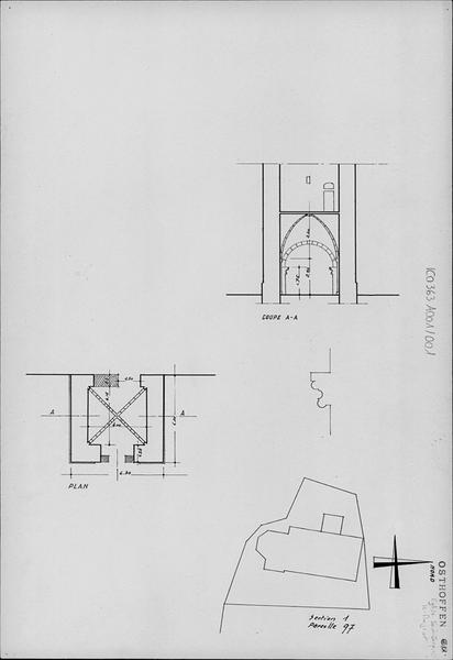 Plan de situation, plan de la tour, coupe sur la tour, profil de console.