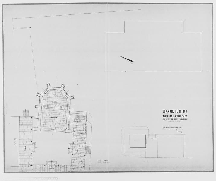 Plan du projet de restauration : cour, choeur, sacristie, clocher.