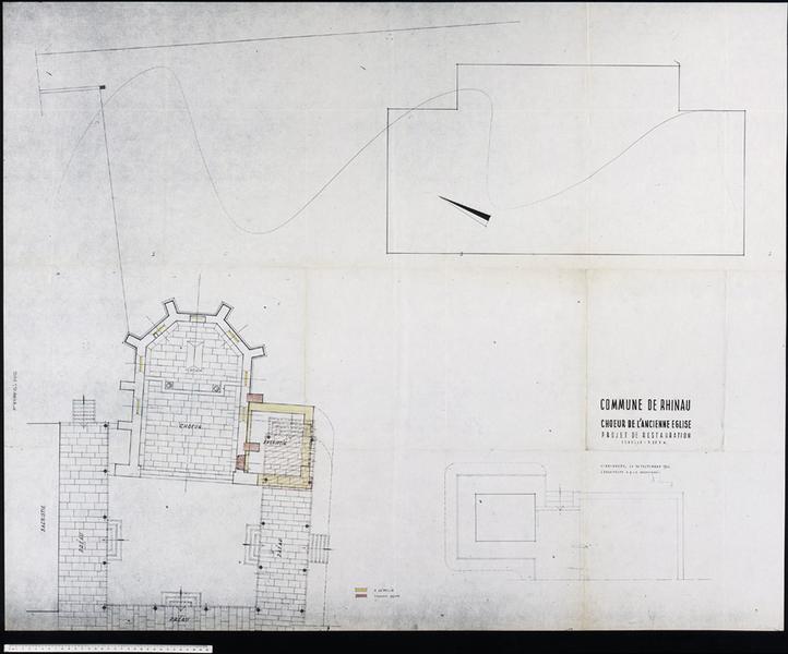 Plan du projet de restauration : cour, choeur, sacristie, clocher.