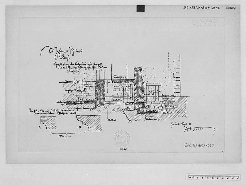 Projet pour la construction de la sacristie : coupe sur la sacristie et élévation du bas-côté sud.