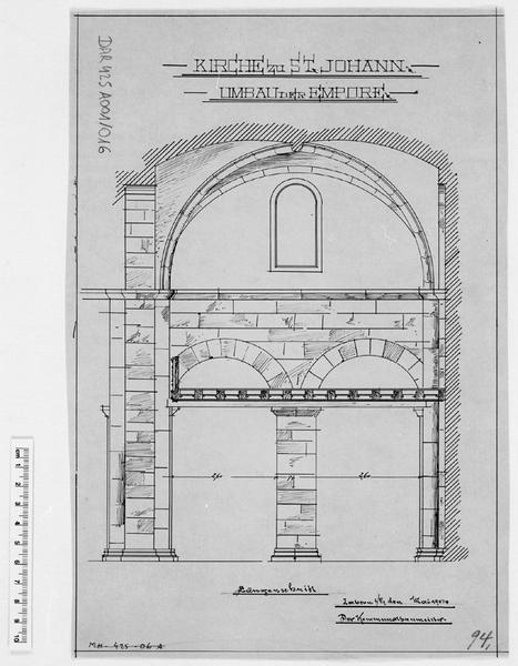 Reconstruction de la tribune : coupe longitudinale ouest-est.