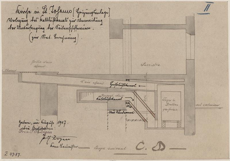 Détail du système de chauffage, coupe.