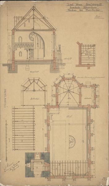 Plan, plans de charpente, coupe transversale.