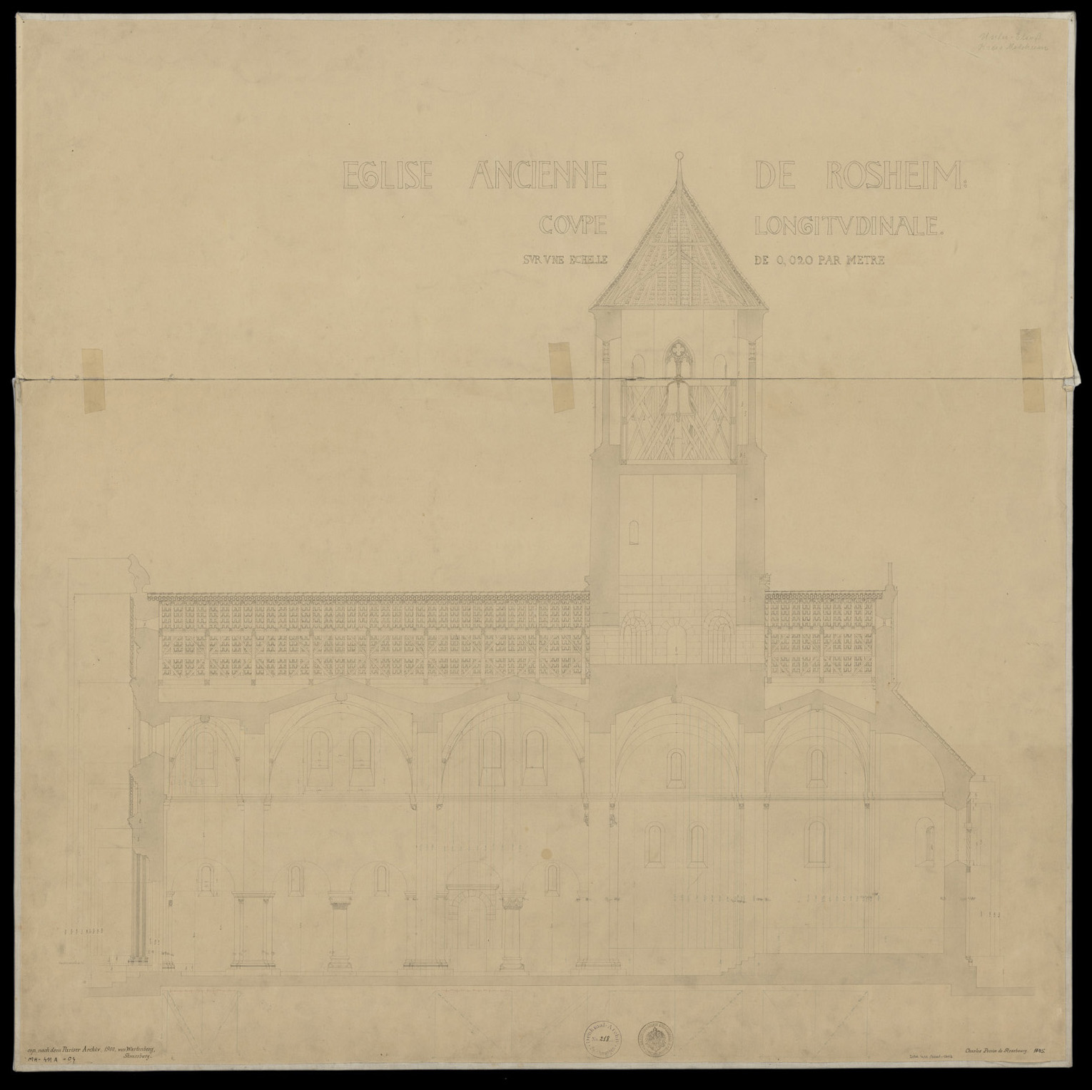 Coupe longitudinale sur la façade sud.